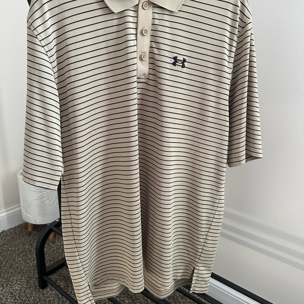 Under Armour Men's Polo Shirt - Beige and Black Stripes